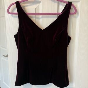 White House Black Market Sleeveless Velvet V-Neck Top - Deep Plum